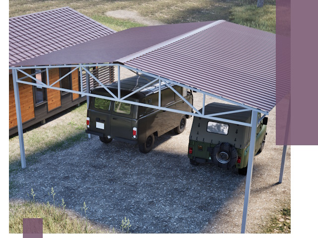 Двускатные навесы под ключ в Кизилюрте — изготовление и монтаж